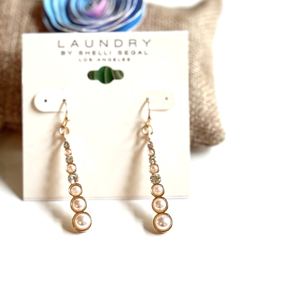 Laundry by Shelli Segal Faux Pearl Multi Color and Crystal Drop Earrings NEW